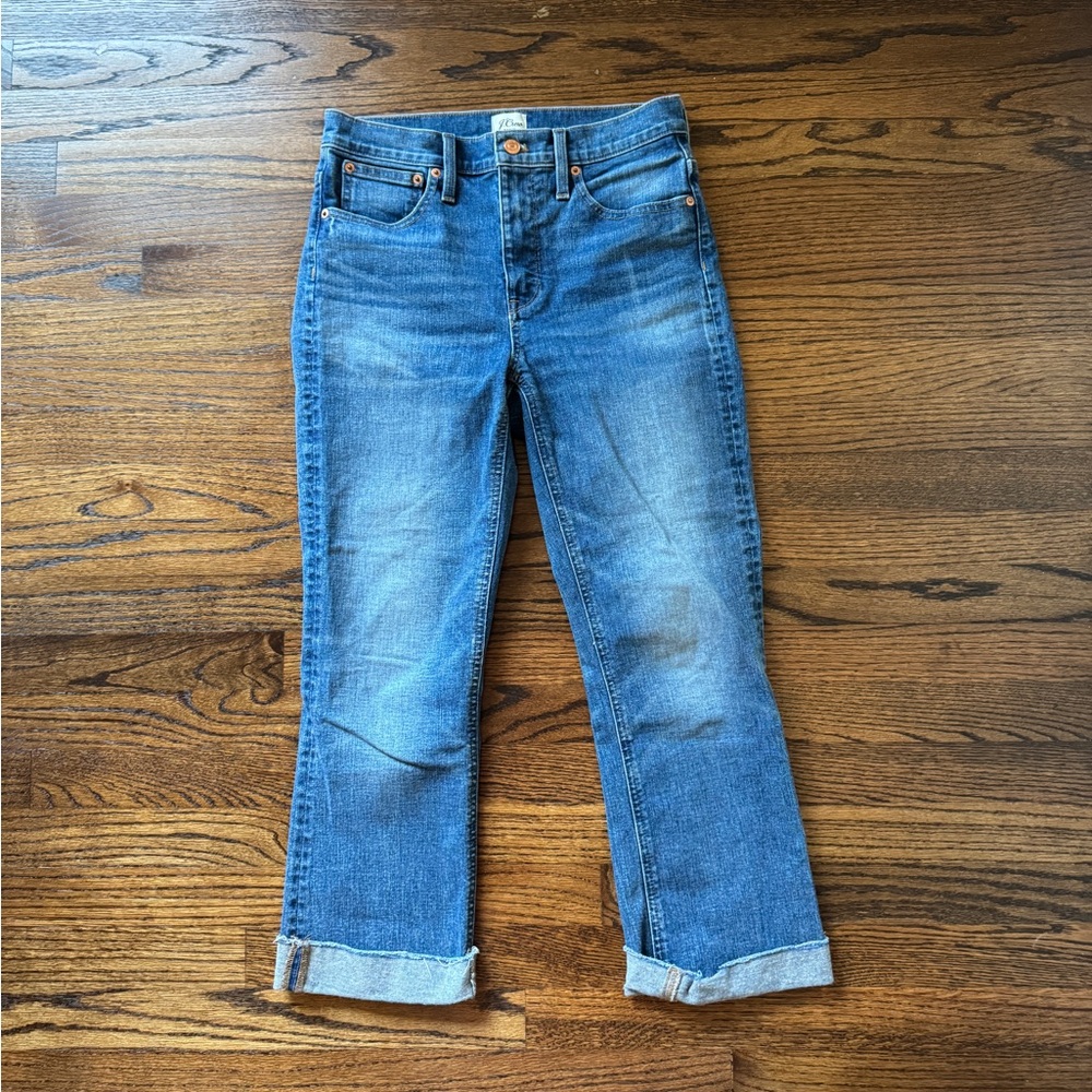 J. Crew Blue jeans 9” Demi boot crop with raw hem- size 28